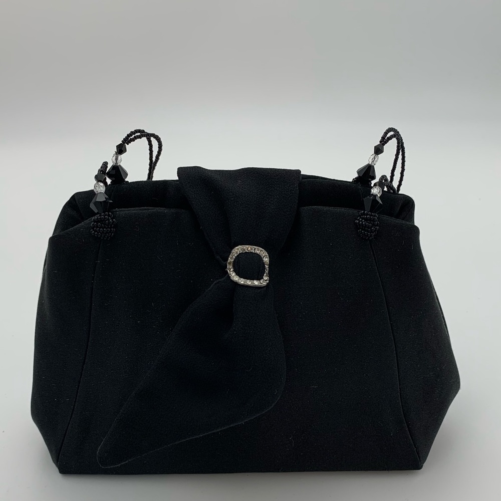 Black Satin Evening Bag with Crystal Detail